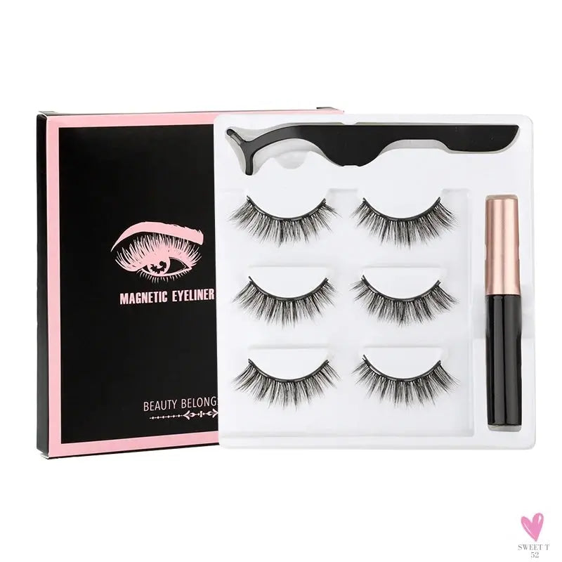 1/3/4Pairs Magnetic Eyelashes/False Lashes - Repeated Use Eyelashes. Waterproof Liquid Eyeliner With Tweezer Sets-false eyelash accessories-SWEET T 52