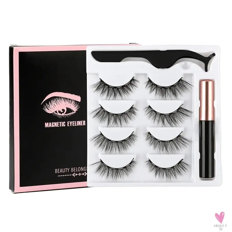 1/3/4Pairs Magnetic Eyelashes/False Lashes - Repeated Use Eyelashes. Waterproof Liquid Eyeliner With Tweezer Sets-false eyelash accessories-SWEET T 52