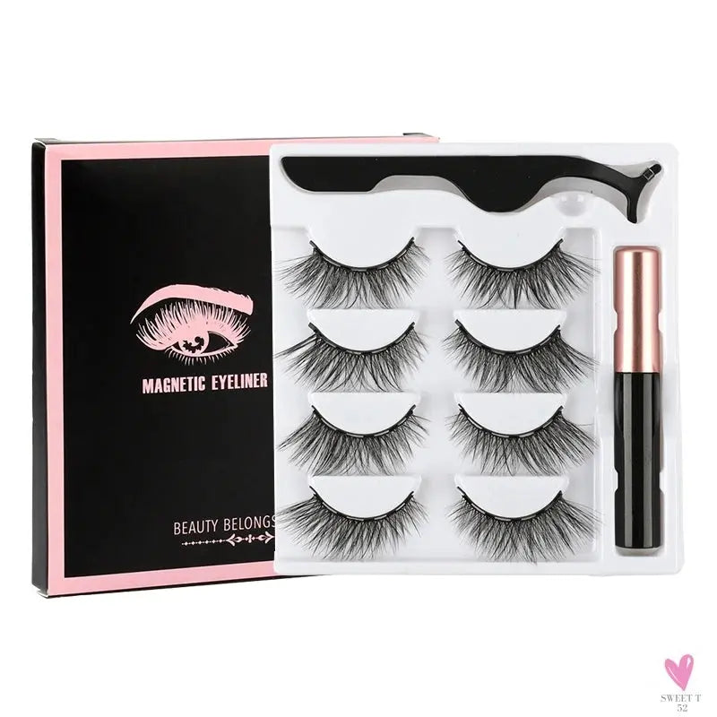 1/3/4Pairs Magnetic Eyelashes/False Lashes - Repeated Use Eyelashes. Waterproof Liquid Eyeliner With Tweezer Sets-false eyelash accessories-SWEET T 52