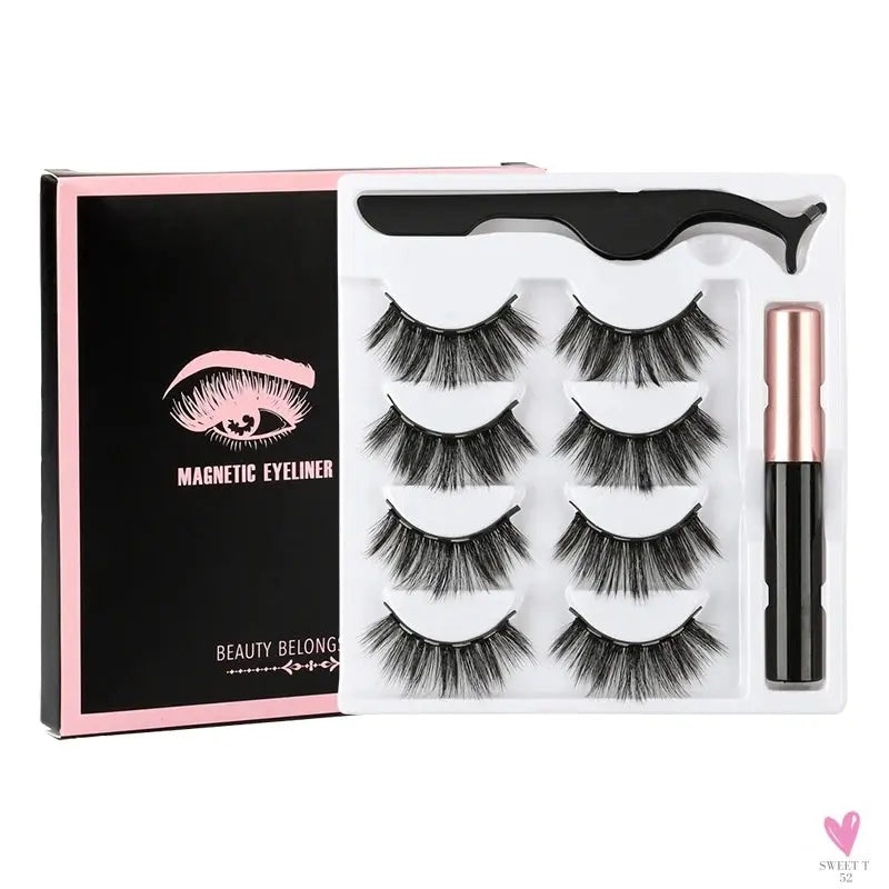 1/3/4Pairs Magnetic Eyelashes/False Lashes - Repeated Use Eyelashes. Waterproof Liquid Eyeliner With Tweezer Sets-false eyelash accessories-SWEET T 52