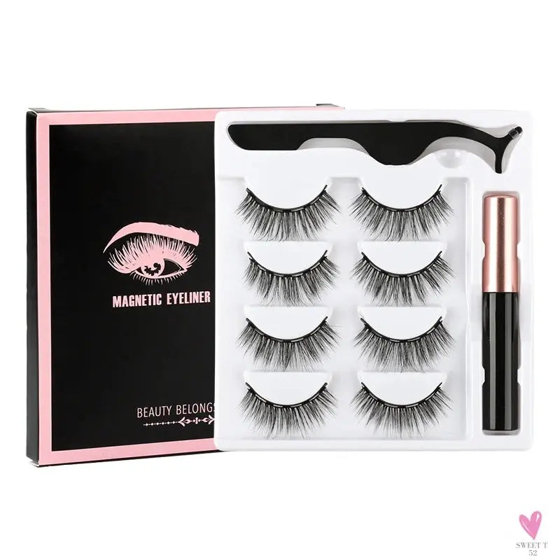 1/3/4Pairs Magnetic Eyelashes/False Lashes - Repeated Use Eyelashes. Waterproof Liquid Eyeliner With Tweezer Sets-false eyelash accessories-SWEET T 52