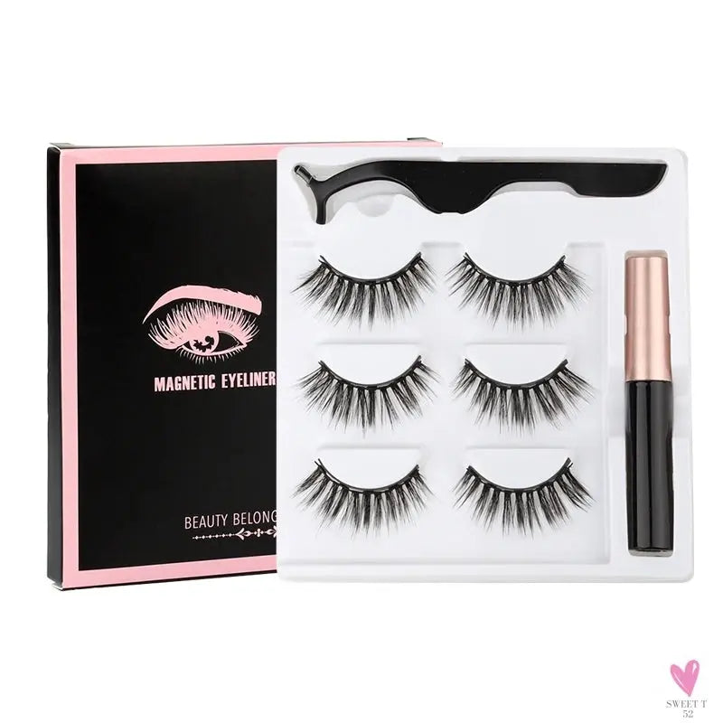 1/3/4Pairs Magnetic Eyelashes/False Lashes - Repeated Use Eyelashes. Waterproof Liquid Eyeliner With Tweezer Sets-false eyelash accessories-SWEET T 52