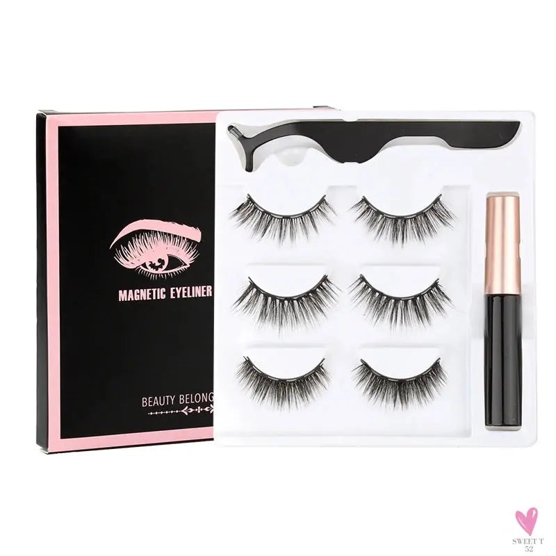 1/3/4Pairs Magnetic Eyelashes/False Lashes - Repeated Use Eyelashes. Waterproof Liquid Eyeliner With Tweezer Sets-false eyelash accessories-SWEET T 52