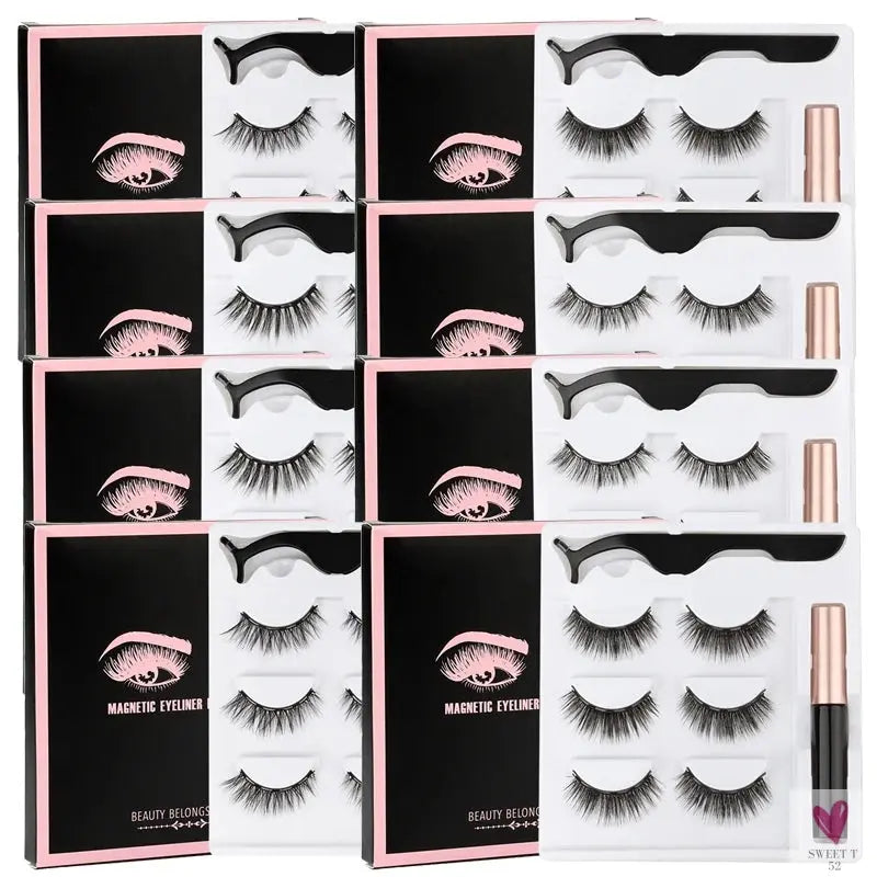 1/3/4Pairs Magnetic Eyelashes/False Lashes - Repeated Use Eyelashes. Waterproof Liquid Eyeliner With Tweezer Sets-false eyelash accessories-SWEET T 52