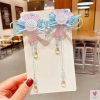 1 Pair Safflower Golden Lock Children's Ancient style headdress, girl's fairy hairpin, Chinese style hair accessories SWEET T 52