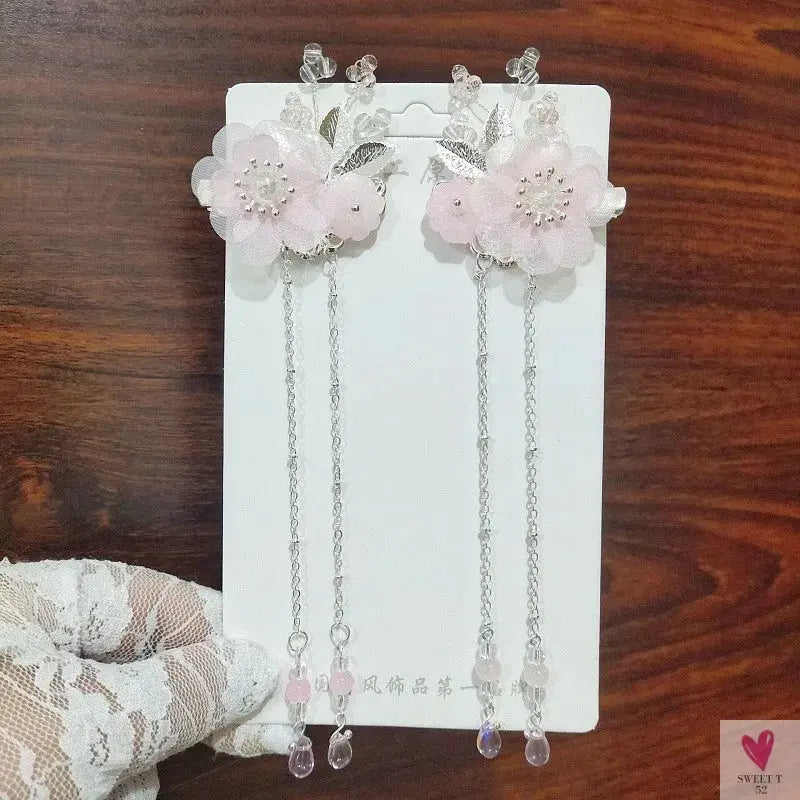 1 Pair Safflower Golden Lock Children's Ancient style headdress, girl's fairy hairpin, Chinese style hair accessories SWEET T 52