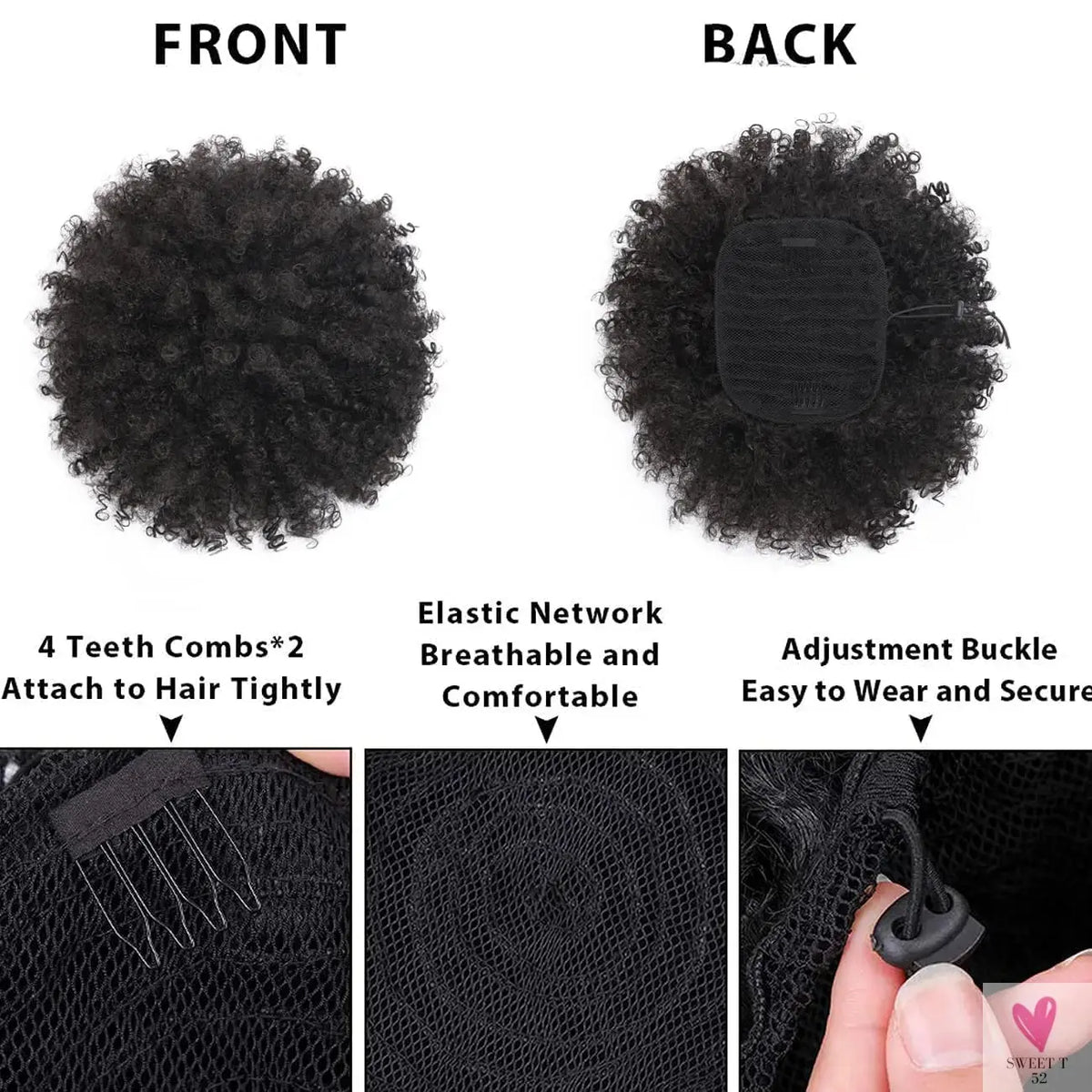 10 Inch Synthetic Big Kinky Curly Puff Drawstring Ponytail Extensions for Women. 4b/4c Kinky Curly Hair Sweet T 52