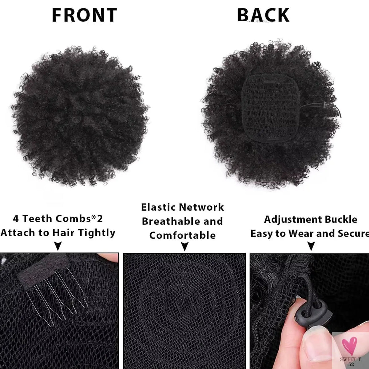 10 Inch Synthetic Big Kinky Curly Puff Drawstring Ponytail Extensions for Women. 4b/4c Kinky Curly Hair Sweet T 52