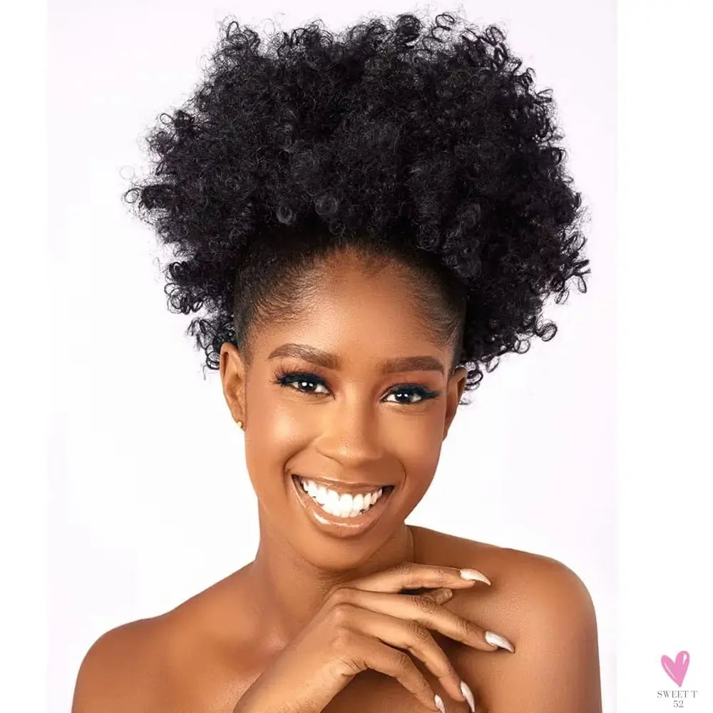 10 Inch Synthetic Big Kinky Curly Puff Drawstring Ponytail Extensions for Women. 4b/4c Kinky Curly Hair Sweet T 52