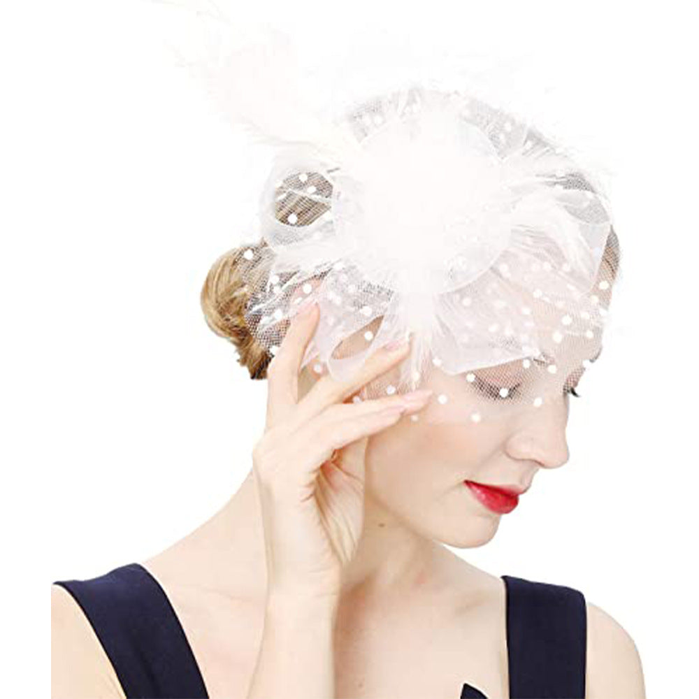 Feather Bride Hair Ornament - Mesh Hat Combination Hairpin