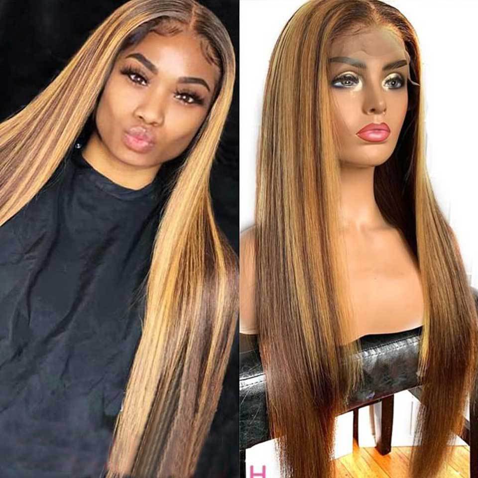 Front Lace Human Hair Wig  with Piano Highlights, 180% Density, for Women - 4 27T Wig