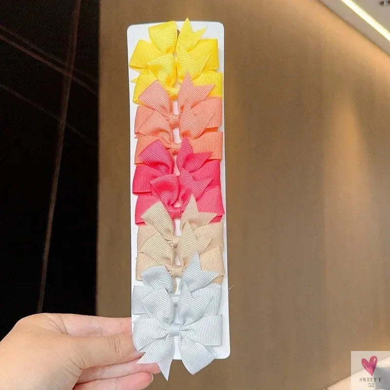 10Pcs/Set Grosgrain Ribbon Bowknot Hair Clips for Cute Little Girls, Barrettes, Baby Hair Accessories Sweet T 52