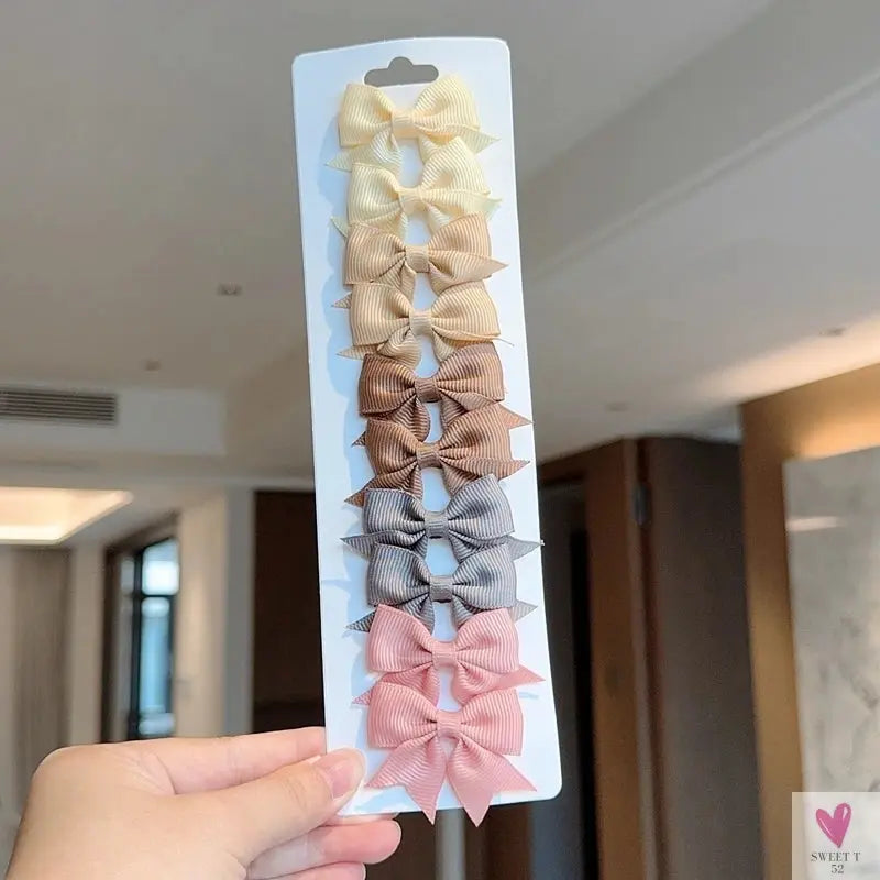10Pcs/Set Grosgrain Ribbon Bowknot Hair Clips for Cute Little Girls, Barrettes, Baby Hair Accessories Sweet T 52
