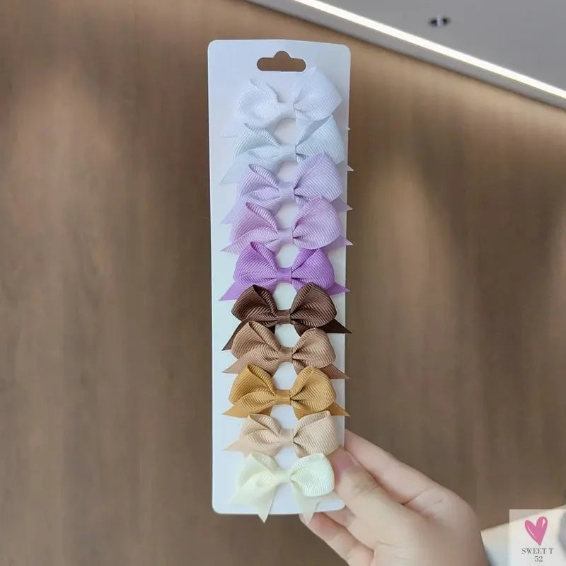 10Pcs/Set Grosgrain Ribbon Bowknot Hair Clips for Cute Little Girls, Barrettes, Baby Hair Accessories Sweet T 52