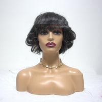 European & American Human Hair Grey Wig, Short Curls, 8 Inches
