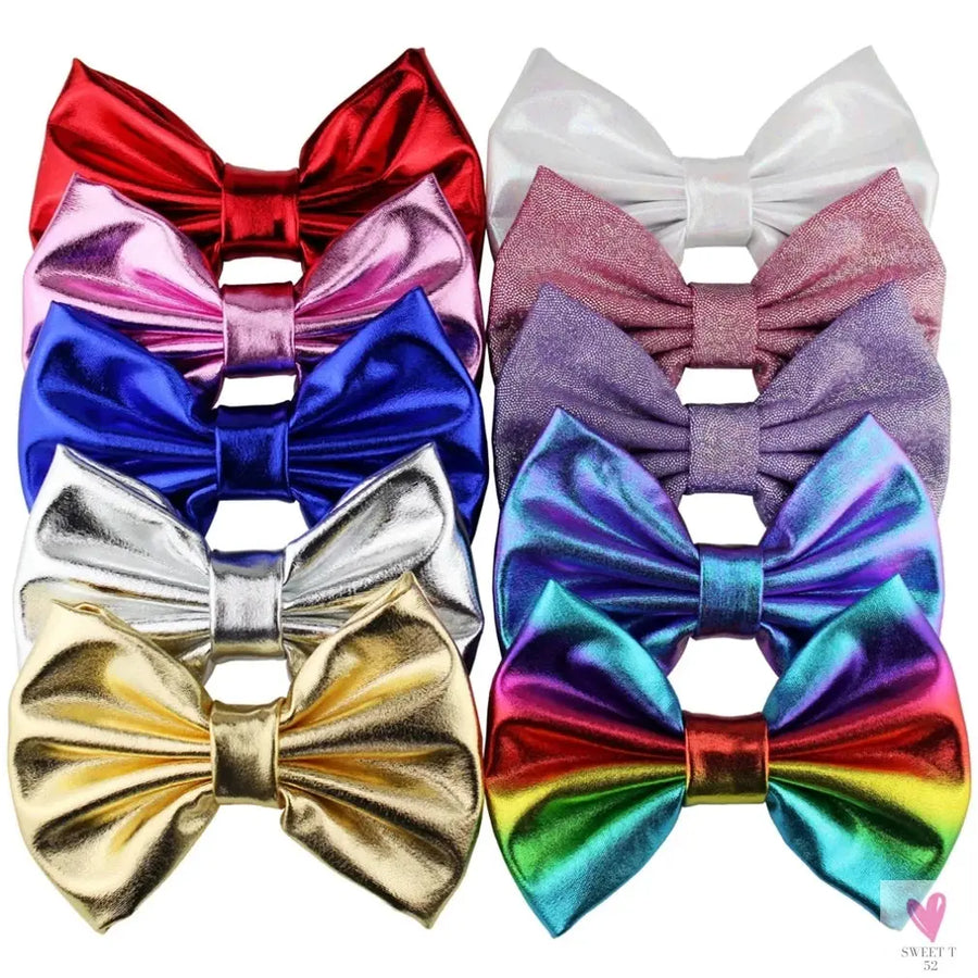 10pcs/lot - 5 Inch Big Shiny Metallic Glitter Bow Hair Clips for Children & Kids - Hair Bows for Little Girls, Hair Accessories SWEET T 52