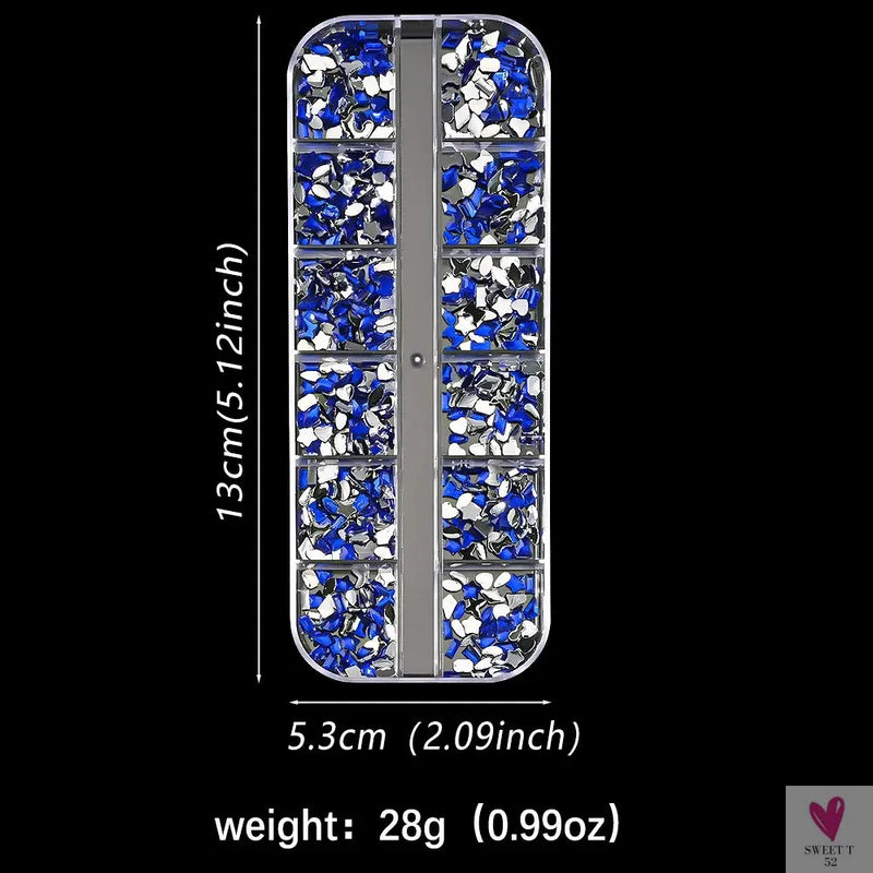 12 Grids 3D Colorful Mini Resin Nail Art Rhinestones - Mixed Star/Butterfly/Love Diamonds Nail Charms, DIY Manicure Decorations/Gems Sweet T 52