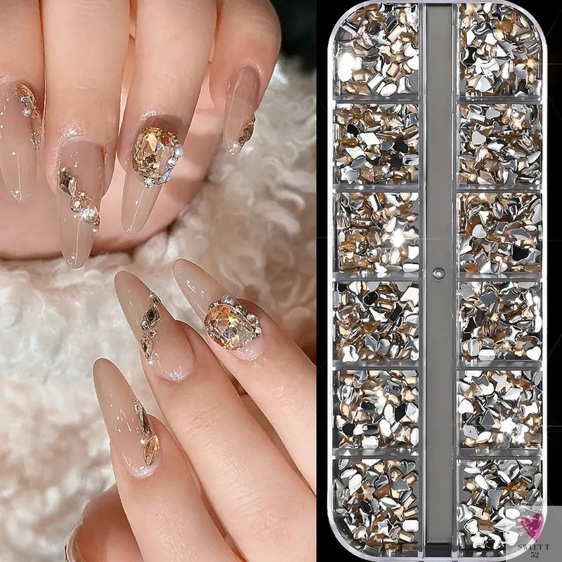 12 Grids 3D Colorful Mini Resin Nail Art Rhinestones - Mixed Star/Butterfly/Love Diamonds Nail Charms, DIY Manicure Decorations/Gems Sweet T 52