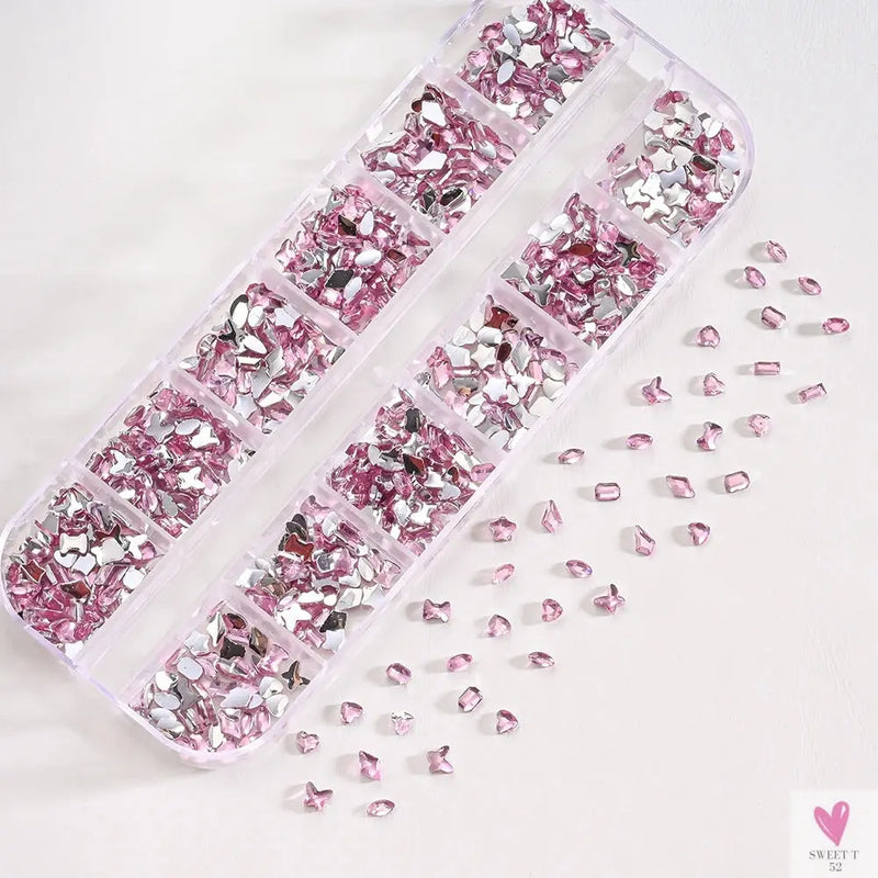 12 Grids 3D Colorful Mini Resin Nail Art Rhinestones - Mixed Star/Butterfly/Love Diamonds Nail Charms, DIY Manicure Decorations/Gems Sweet T 52