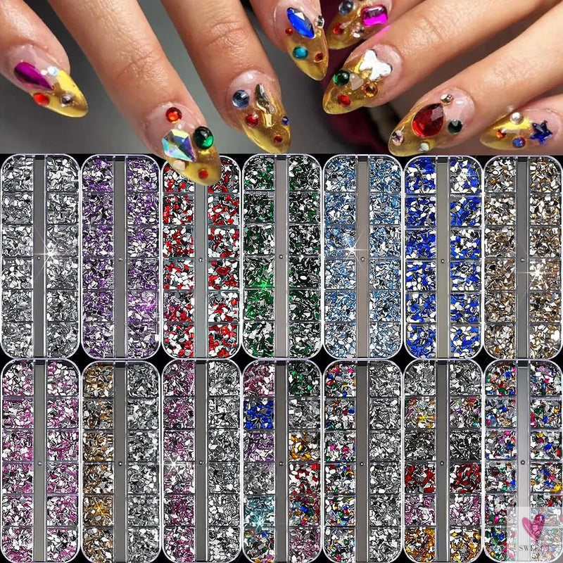 12Grids 3D Colorful Mini Resin Nail Art Rhinestones Mixed Star/Butterfly/Love Diamonds Nail Charms DIY Manicure Decorations Gems Sweet T 52