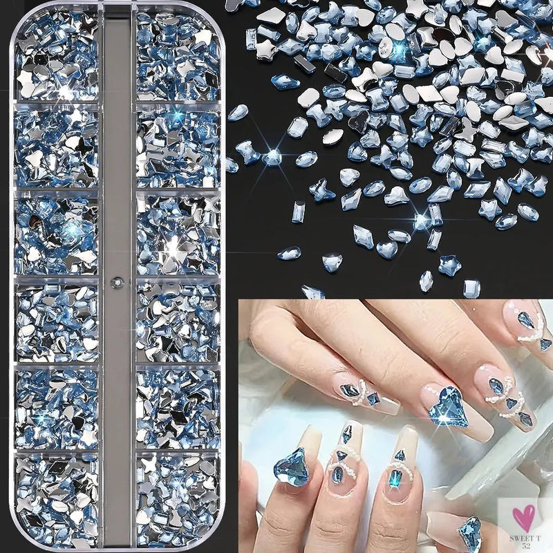 12Grids 3D Colorful Mini Resin Nail Art Rhinestones Mixed Star/Butterfly/Love Diamonds Nail Charms DIY Manicure Decorations Gems Sweet T 52