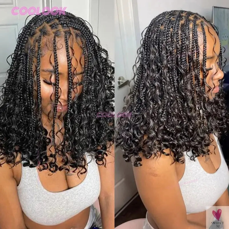 12" Short Boho Bob Wigs Synthetic Braided Wigs for Women, Box Braid, Full Lace Wig Cornrow Braided Lace Wig Sweet T 52