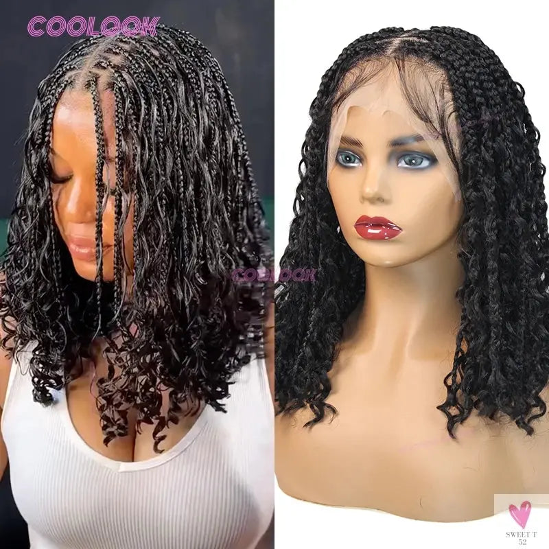 12" Short Boho Bob Wigs Synthetic Braided Wigs for Women, Box Braid, Full Lace Wig Cornrow Braided Lace Wig Sweet T 52