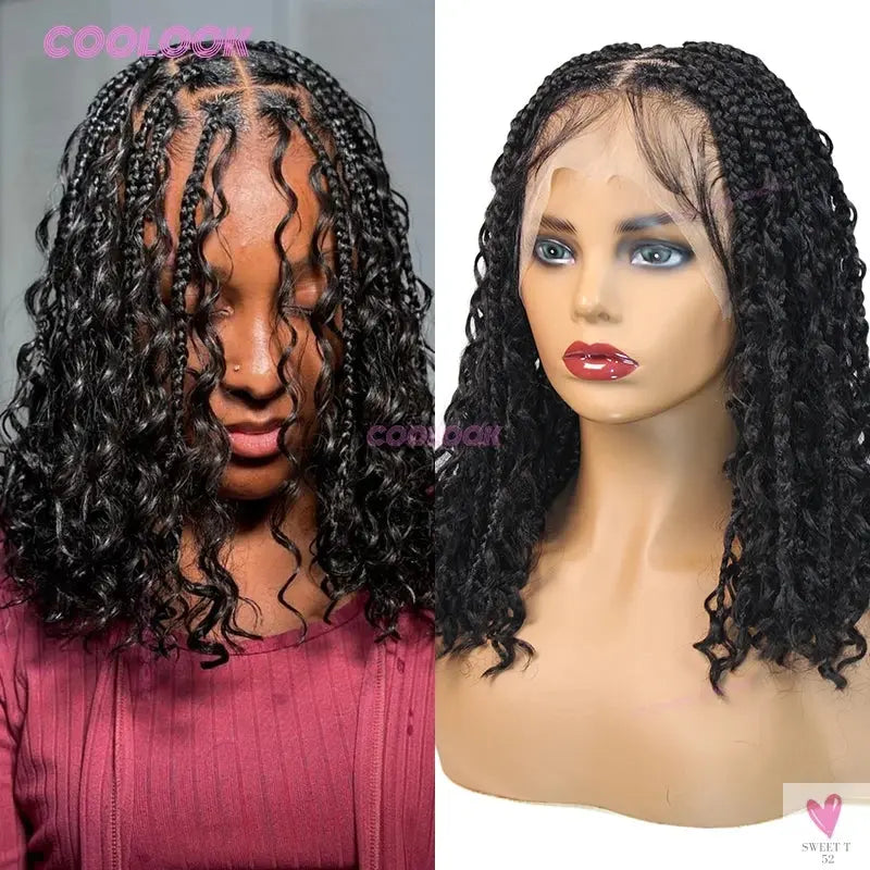 12" Short Boho Bob Wigs Synthetic Braided Wigs for Women, Box Braid, Full Lace Wig Cornrow Braided Lace Wig Sweet T 52