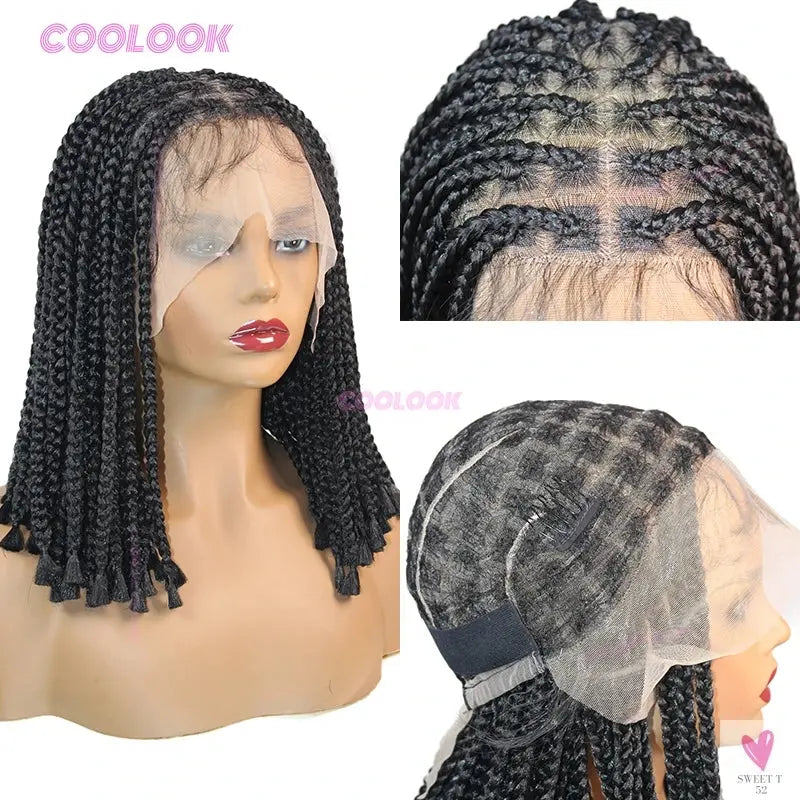 12" Short Boho Bob Wigs Synthetic Braided Wigs for Women, Box Braid, Full Lace Wig Cornrow Braided Lace Wig Sweet T 52