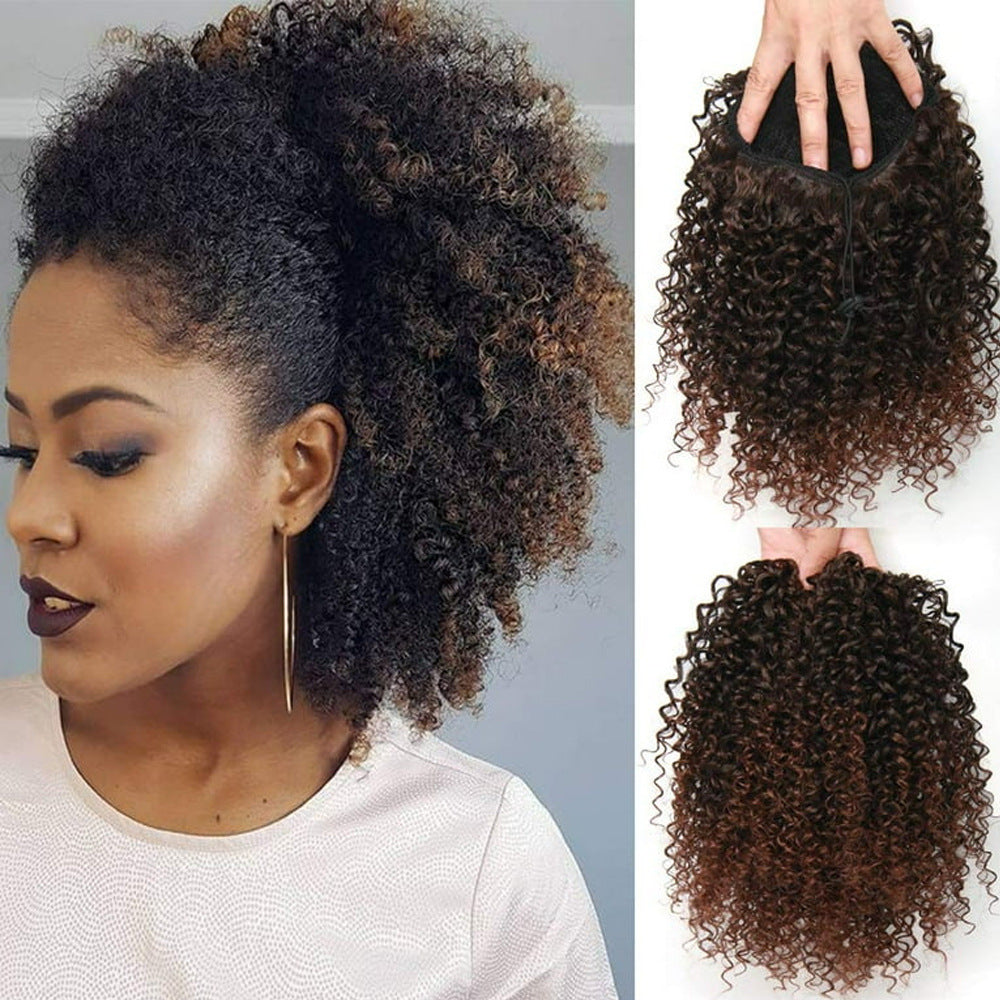Drawstring Hair Bundle With Afro Kinky Curly Black Hair Extensions