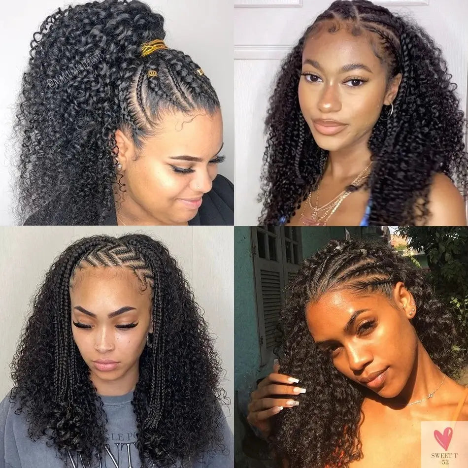 13X4 Lace Front Wigs, Deep Curl Locs Braided Wigs. Dreadlock Wigs for Women & Girls, 100% Human Hair Wigs-hair accessories-SWEET T 52