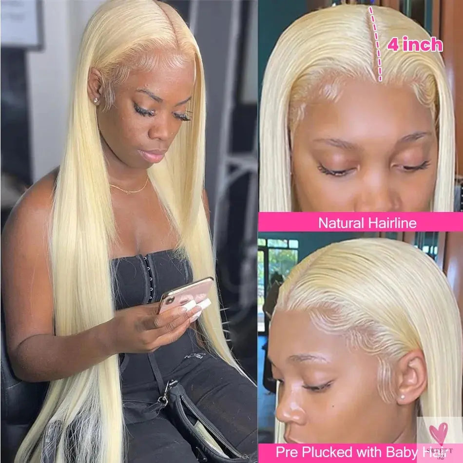 13x4 Blonde Lace Front Wig, Straight Human Hair 613 Hd Wig, Pre Plucked With Baby Hair For Women Sweet T 52