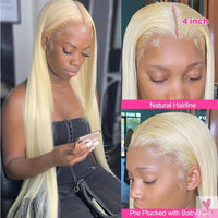 13x4 Blonde Lace Front Wig, Straight Human Hair 613 Hd Wig, Pre Plucked With Baby Hair For Women Sweet T 52