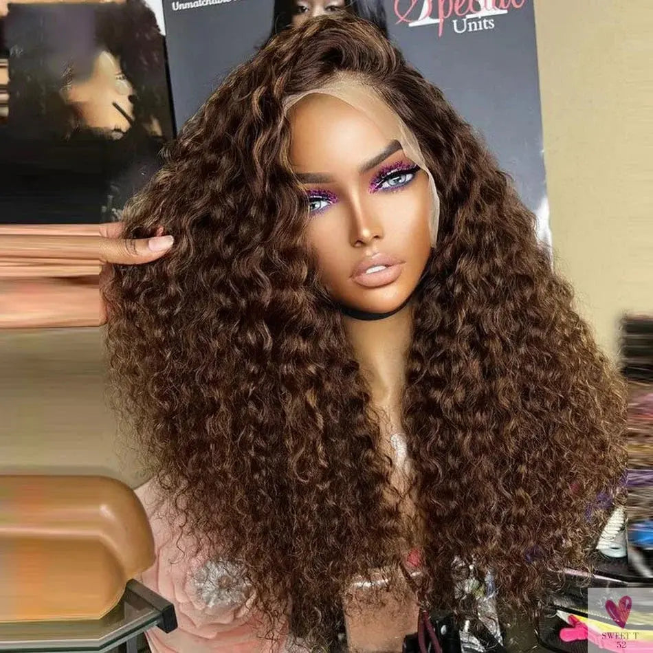 13x4 Chocolate Brown Deep Wave Lace Front Wig, Bleached Knots, HD Transparent 13x6 Lace Frontal Wig, Brown Curly Human Hair Wigs Sweet T 52