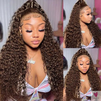 13x4 Chocolate Brown Deep Wave Lace Front Wig, Bleached Knots, HD Transparent 13x6 Lace Frontal Wig, Brown Curly Human Hair Wigs Sweet T 52