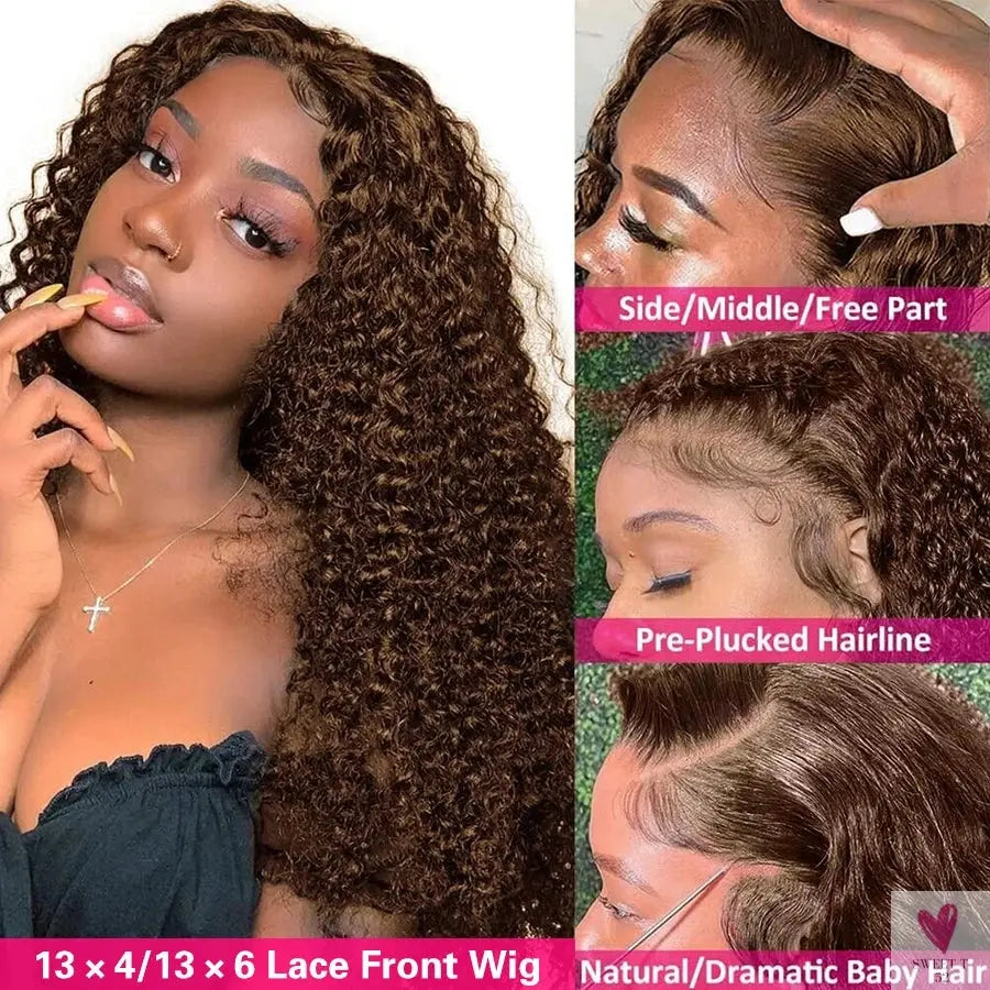 13x4 Chocolate Brown Deep Wave Lace Front Wig, Bleached Knots, HD Transparent 13x6 Lace Frontal Wig, Brown Curly Human Hair Wigs Sweet T 52