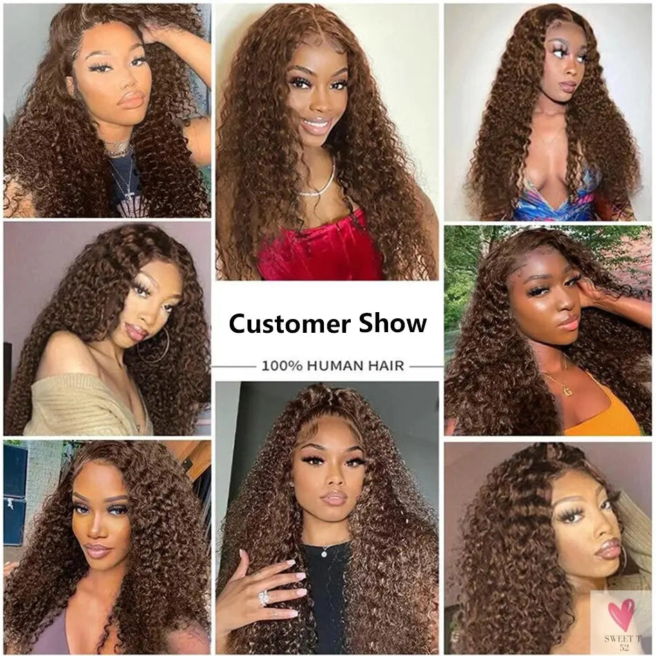 13x4 Chocolate Brown Deep Wave Lace Front Wig, Bleached Knots, HD Transparent 13x6 Lace Frontal Wig, Brown Curly Human Hair Wigs Sweet T 52