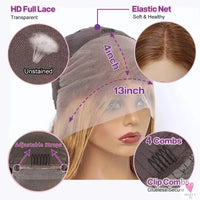 13x4 HD Lace Short Human Hair Wigs, Curly, Color 4/27, Highlight Ombre Human Hair Deep Wave Bob Wigs for Women Sweet T 52