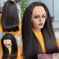13x4 Lace Frontal Wig for Women and Girls, Pre Plucked Yaki Brazilian Remy Kinky Straight Human Hair Wigs, Glueless