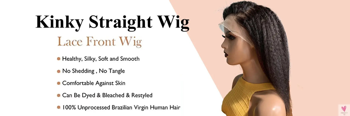 13x4 Lace Frontal Wig for Women and Girls, Pre Plucked Yaki Brazilian Remy Kinky Straight Human Hair Wigs, Glueless