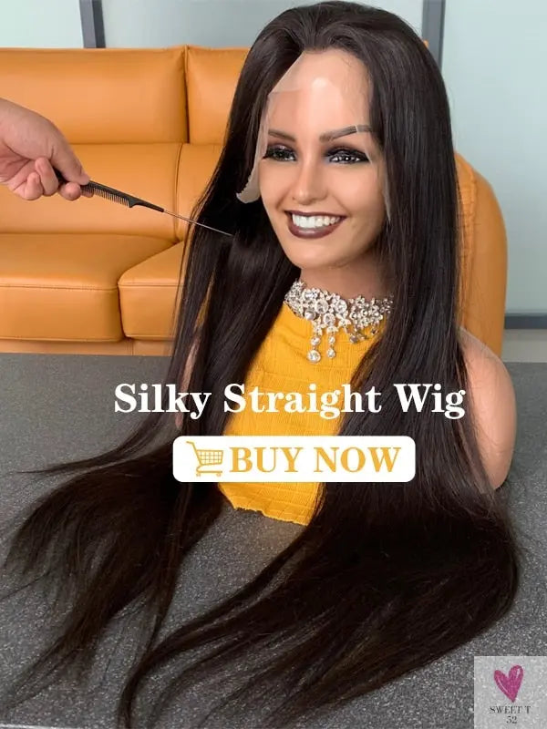 13x4 Lace Frontal Wig for Women and Girls, Pre Plucked Yaki Brazilian Remy Kinky Straight Human Hair Wigs, Glueless