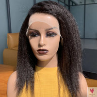 13x4 Lace Frontal Wig for Women and Girls, Pre Plucked Yaki Brazilian Remy Kinky Straight Human Hair Wigs, Glueless