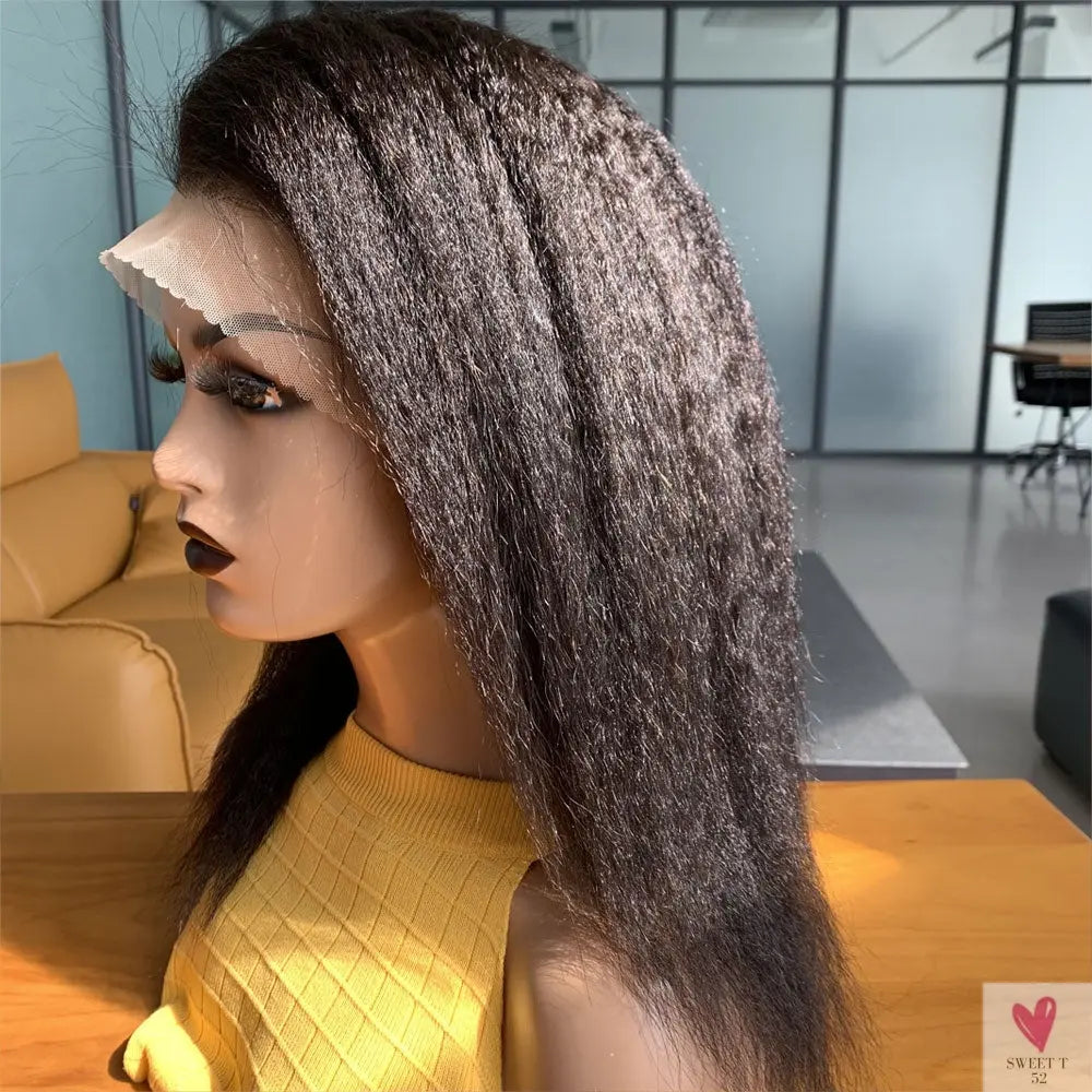 13x4 Lace Frontal Wig for Women and Girls, Pre Plucked Yaki Brazilian Remy Kinky Straight Human Hair Wigs, Glueless