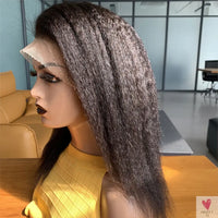 13x4 Lace Frontal Wig for Women and Girls, Pre Plucked Yaki Brazilian Remy Kinky Straight Human Hair Wigs, Glueless