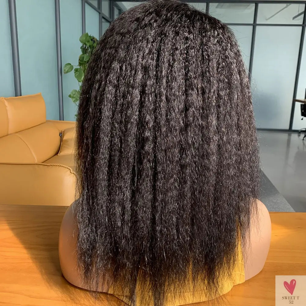 13x4 Lace Frontal Wig for Women and Girls, Pre Plucked Yaki Brazilian Remy Kinky Straight Human Hair Wigs, Glueless