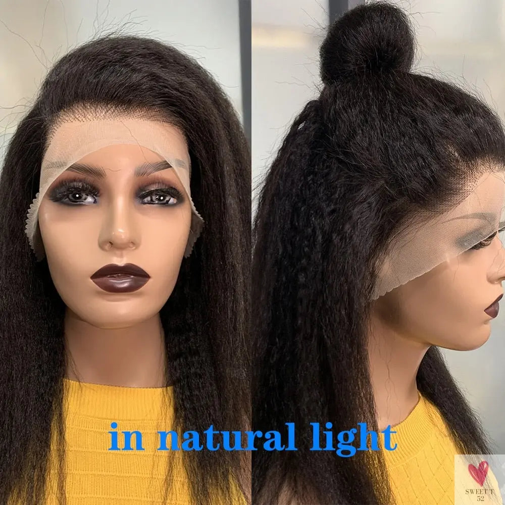 13x4 Lace Frontal Wig for Women and Girls, Pre Plucked Yaki Brazilian Remy Kinky Straight Human Hair Wigs, Glueless