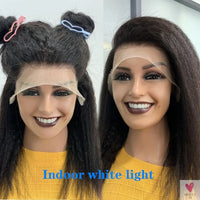 13x4 Lace Frontal Wig for Women and Girls, Pre Plucked Yaki Brazilian Remy Kinky Straight Human Hair Wigs, Glueless