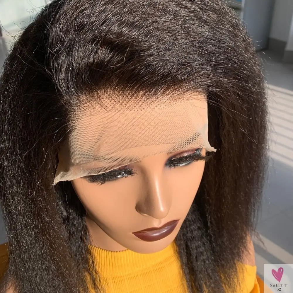 13x4 Lace Frontal Wig for Women and Girls, Pre Plucked Yaki Brazilian Remy Kinky Straight Human Hair Wigs, Glueless