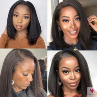13x4 Lace Frontal Wig for Women and Girls, Pre Plucked Yaki Brazilian Remy Kinky Straight Human Hair Wigs, Glueless