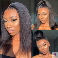 13x4 Lace Frontal Wig for Women and Girls, Pre Plucked Yaki Brazilian Remy Kinky Straight Human Hair Wigs, Glueless